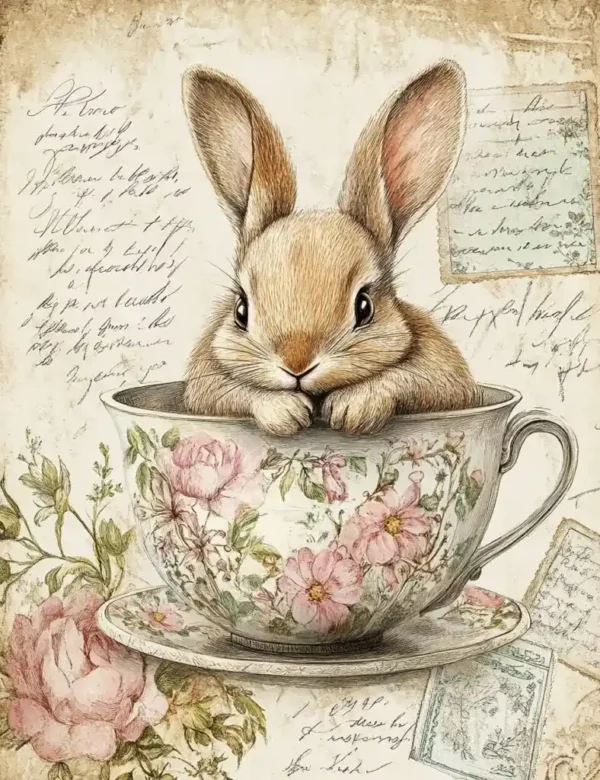 10 Vintage Easter Bunnies Junk Journal Papers
