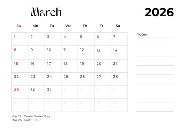 2026 Printable Wall Calendar - Image 3