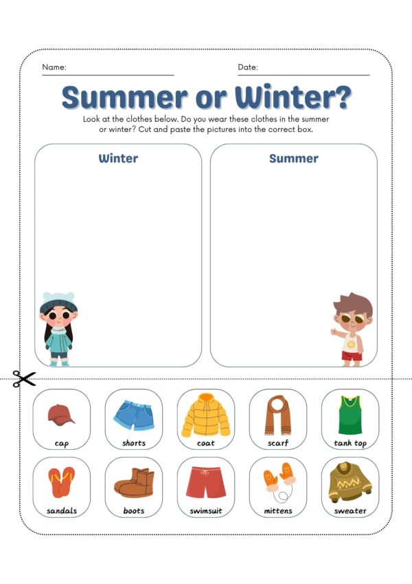 Winter or Summer Worksheets for Kids