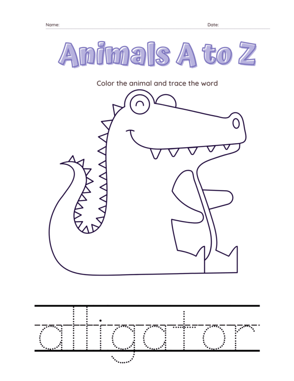Animals Alphabet A to Z Coloring Worksheet Set