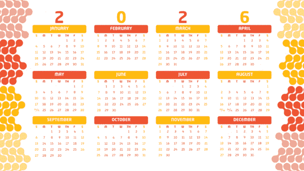 Yellow and Orange Modern Minimalist 2026 Calendar