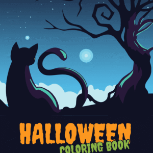 Halloween Coloring Book in Orange, Green and Purple Comic Style