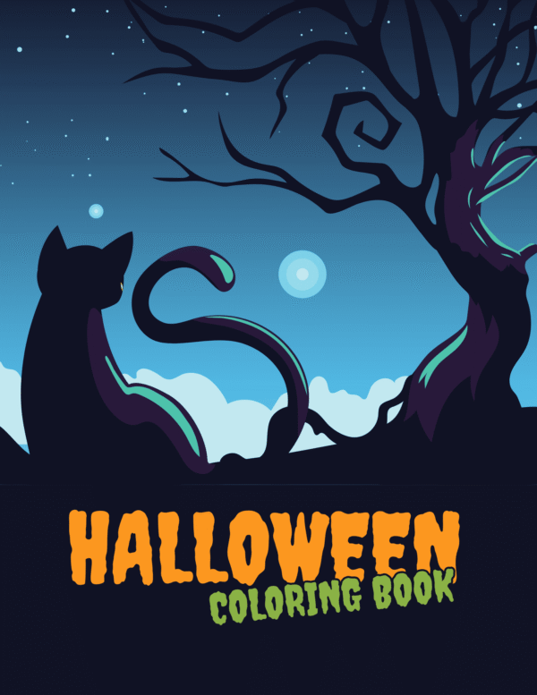 Halloween Coloring Book in Orange, Green and Purple Comic Style