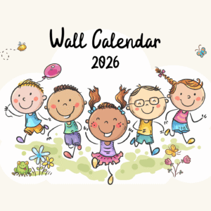 Colourful Fun Cartoon Kids 2026 Wall Calendar