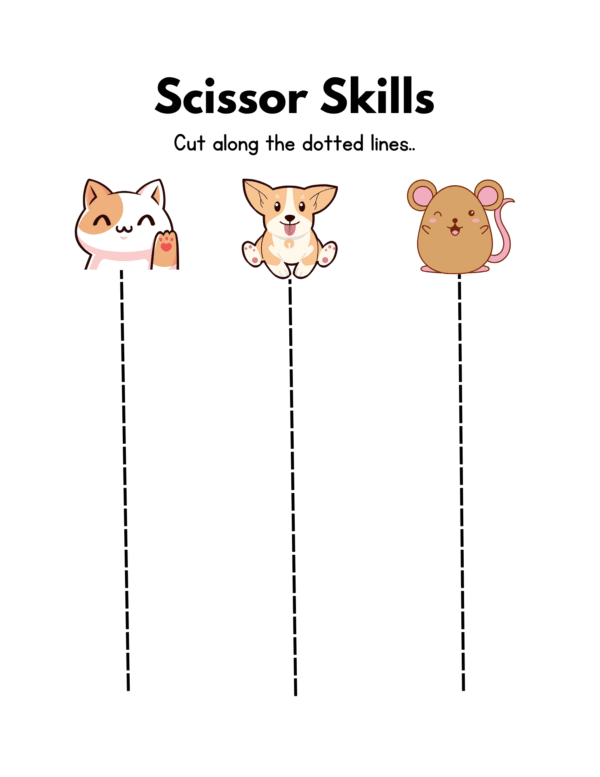 Colorful Lined Scissor Skills Worksheet
