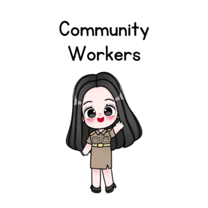 Community Workers Coloring Worksheets in Grayscale Cartoons