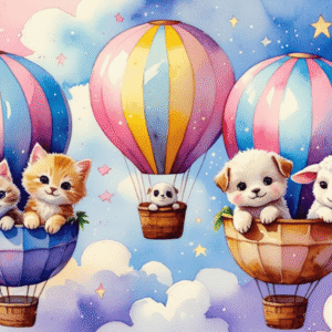 Cute Baby Animals in Hot Air Balloons