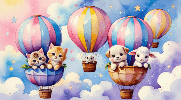 Cute Baby Animals in Hot Air Balloons