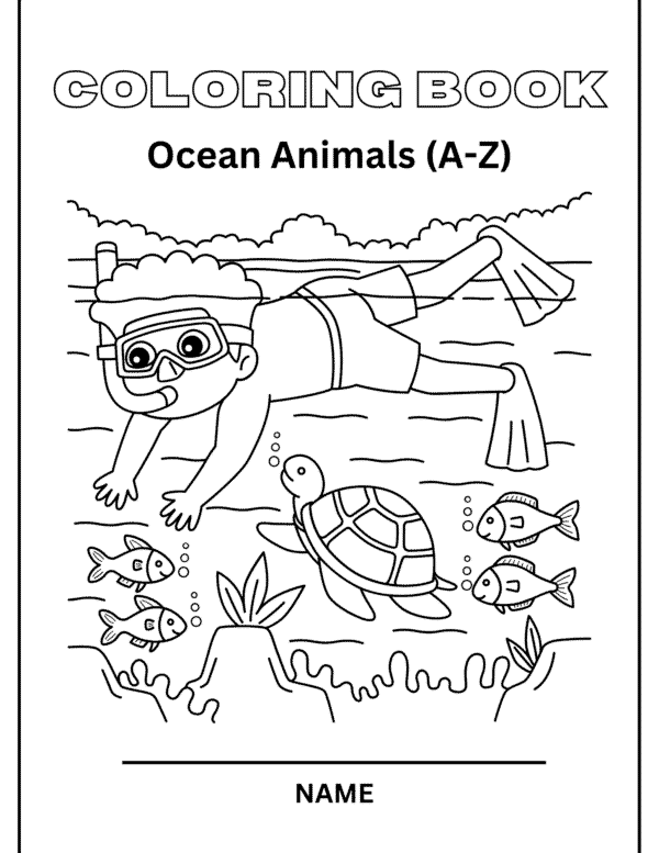 Ocean Animals Alphabet Coloring Book – A-Z Printable for Kids in Black & White