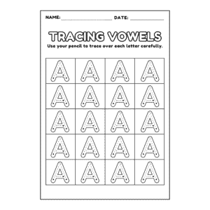 Tracing Uppercase and Lowercase Vowel Letters