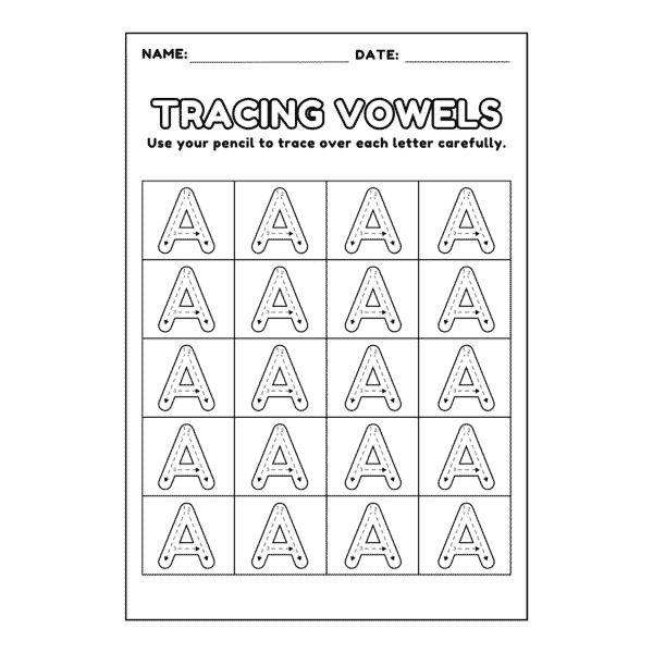 Tracing Uppercase and Lowercase Vowel Letters