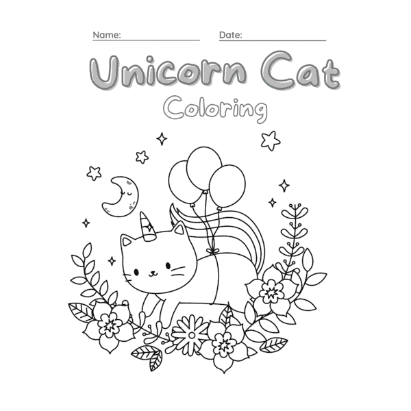 Unicorn Cat Coloring Worksheet Set – 8.5" x 8.5" – 27 Magical Pages for Kids and Adults