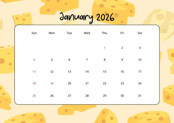 2026 Cheese Wall Calendar – Monthly Planner with Notes - Image 2