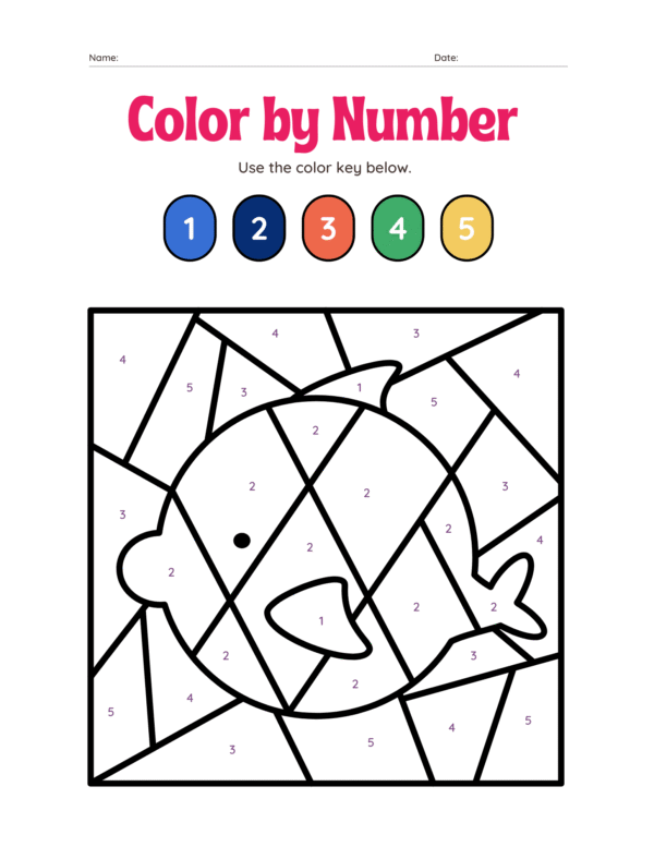 Color by Number Animals Worksheets for Kids